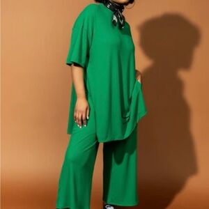 Dressed in LALA Vibrant Green Wide Leg Pants & Top Set